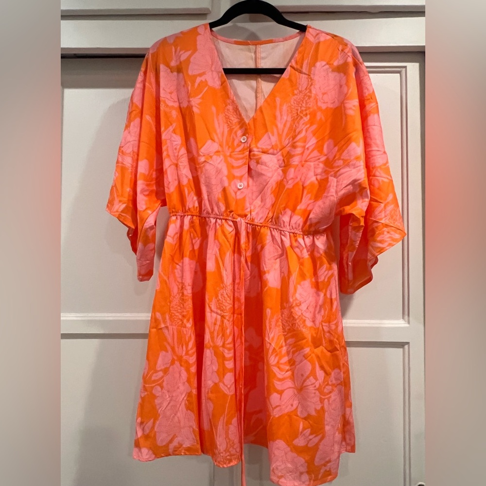 Vibrant Orange and Pink Floral Dress